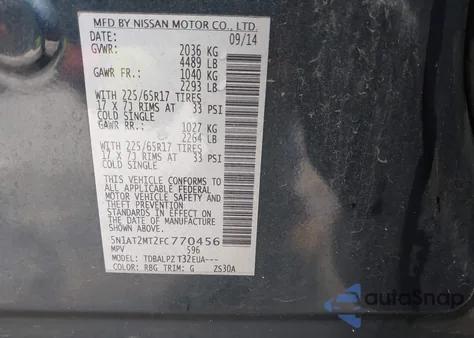 2015 Nissan Rogue S/Sl/Sv z USA, uszkodzony, nr VIN 5N1AT2MT2FT770456